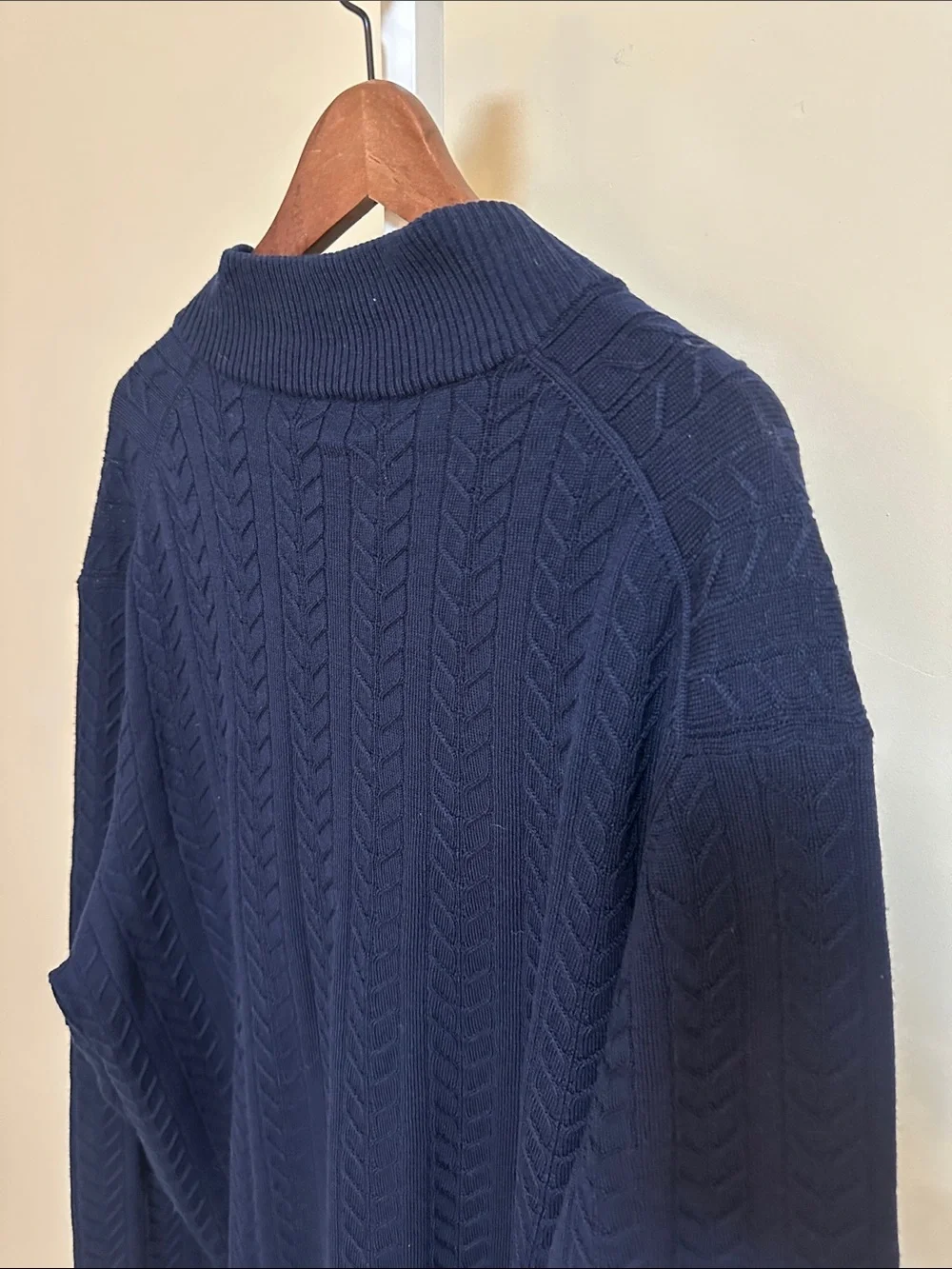Robert Talbott XXL Merino Wool Cable Knit Quarter Zip Sweater Navy